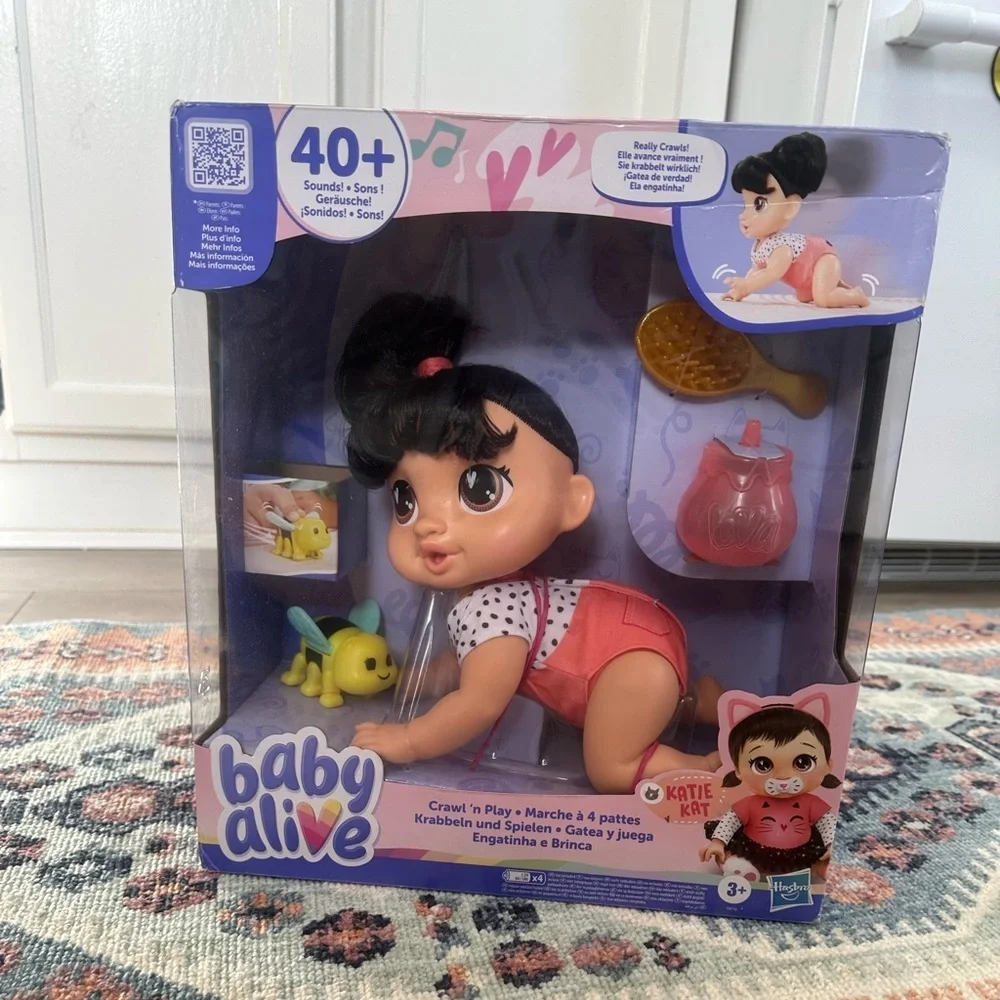 New Baby Alive Crawl 'n Play Katie Kat Doll Electronic 40+ Adorable Sound Age 3+